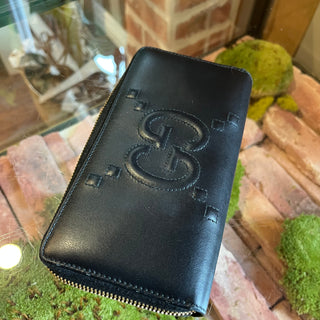 GUCCI Black Leather Debossed Jumbo GG Continental Wallet