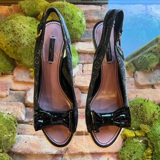 LOUIS VUITTON Monogram Black Denim/Patent Leather Bow Espadrilles SZ 38 (US 8)