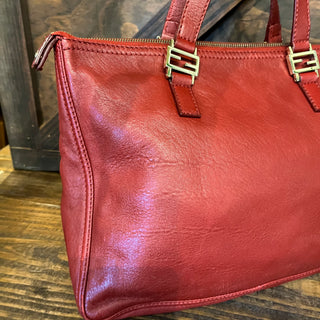 FENDI Red Leather Tote Bag