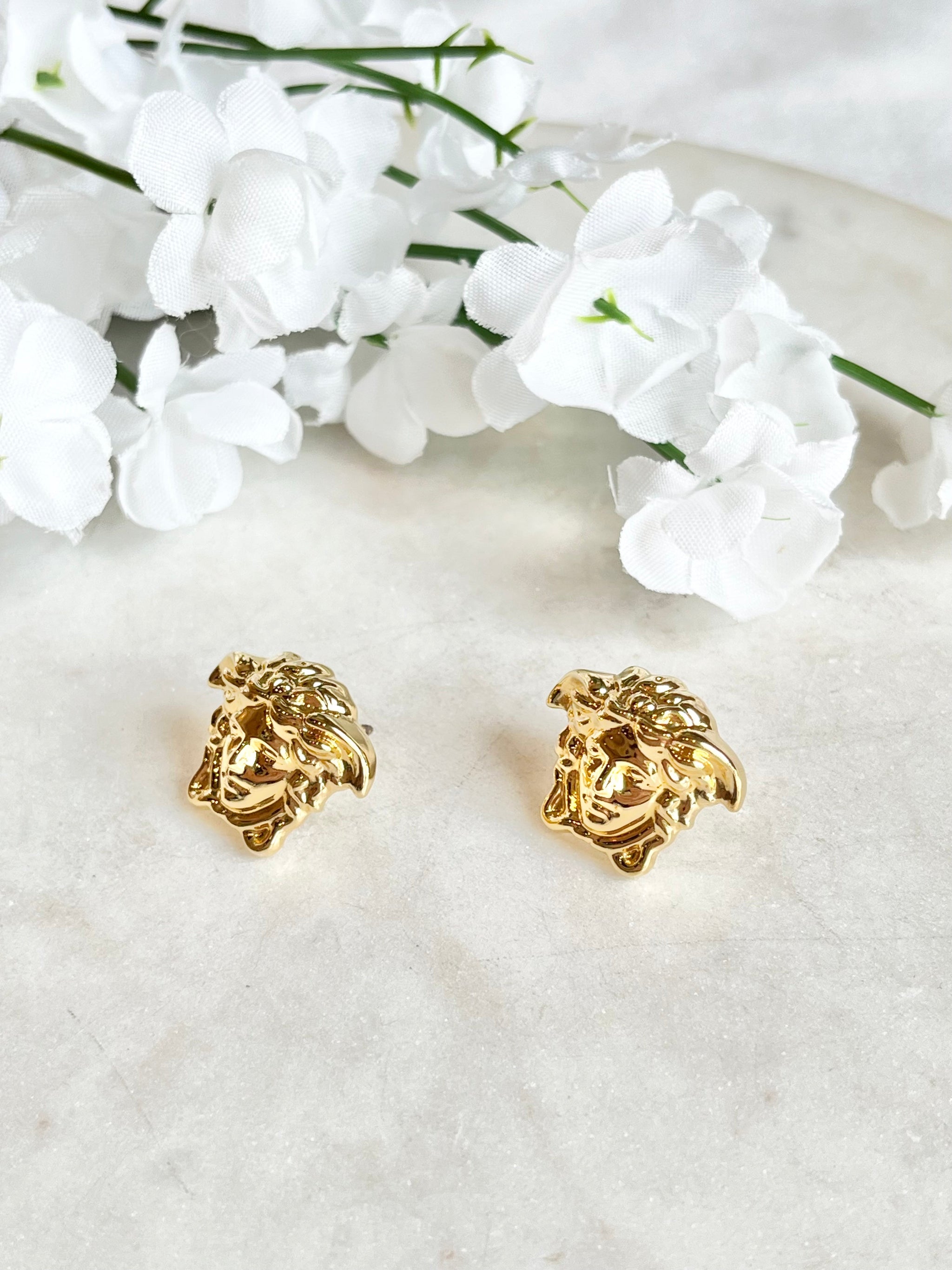 Gold medusa stud earrings Clearance