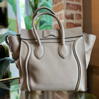 CELINE Luggage Mini Beige Drummed Calfskin Tote Bag