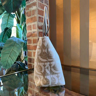 SALVATORE FERRAGAMO Gancini Travel Beige Canvas Tote Bag