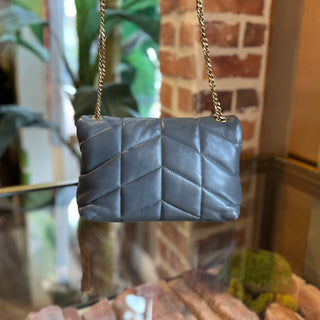 SAINT LAURENT Toy Gray Nappa Lambskin Puffer Shoulder Bag