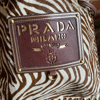 PRADA Zebra Brown Pony Hair Fringe Crossbody