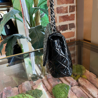CHANEL Black Patent Leather Single Flap Shoulder Bag DIA311