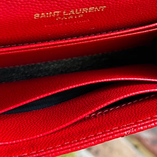 SAINT LAURENT Red Leather Chevron Compact Wallet