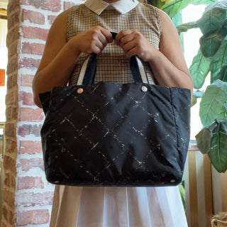 CHANEL Black Nylon Printed Quilt Tote