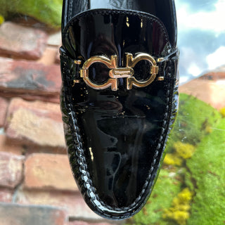 FERRAGAMO Black Patent Leather Mules SZ 8