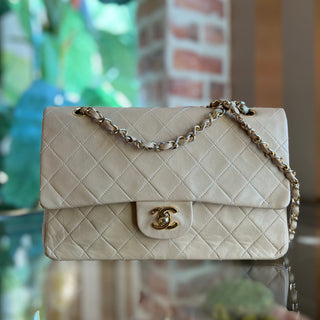 CHANEL Classic Flap Medium Beige Lambskin Leather Vintage Shoulder Bag