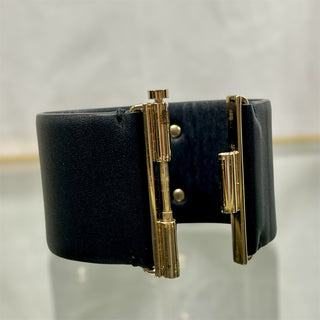 CHANEL Black Calfskin Crystal Embellished Coronation Cuff