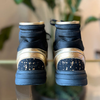 CHANEL Metallic Lambskin and Tweed CC High Top Sneakers 37.5