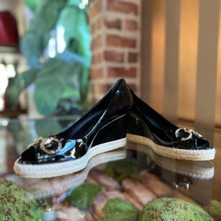 GUCCI Black Patent Horsebit Espadrille Wedges SZ 39 (US 9)