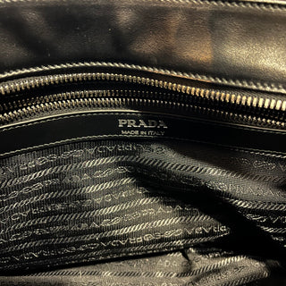 PRADA Diagramme Black Soft Calfskin Leather Impunture Tote