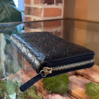 GUCCI Black Gucissima Leather Zip Around Wallet