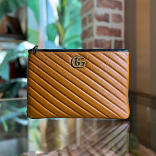 GUCCI Marmont Torchon Brown Black Quilted Leather Zip Pouch Clutch