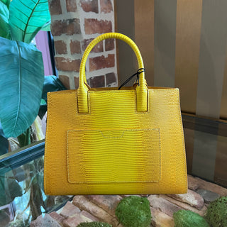 BURBERRY Frances Mini Yellow Lizard Embossed Leather Tote Bag