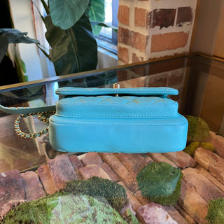 CHANEL Mini Blue Quilted Calfskin Leather Top Handle Bag