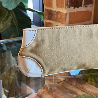 CHANEL Olsen Beige White Canvas Leather CC Clutch