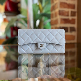 CHANEL Classic Gray Caviar Leather Long Wallet