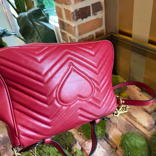 GUCCI Marmont Small Red Quilted Leather Top Handle Bag