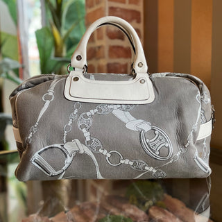 CELINE Vintage Gray White Printed Macadam Duffle Bag
