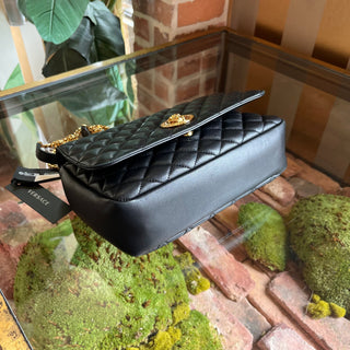 VERSACE Black Leather Quilted Flap Medusa Shoulder Bag