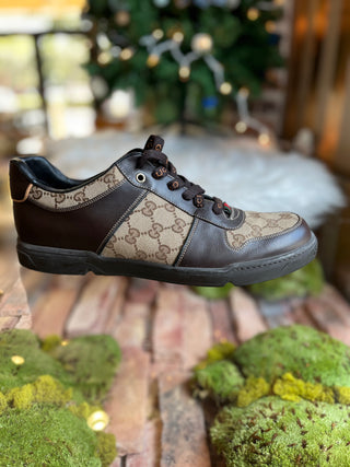 gucci Mens 10.5 Sneakers GG Web Leather w/ Logo Laces