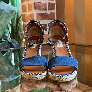 VALENTINO Denim Espadrille Rockstud Wedges SZ36(6US)