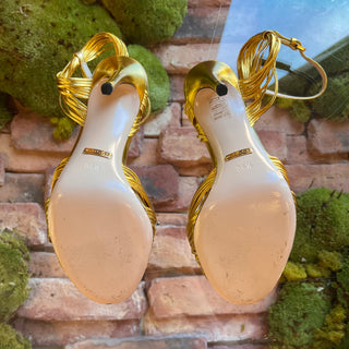 GUCCI Metallic Gold Ankle Strap Leather Heels SZ 36.5 (US 6.5)