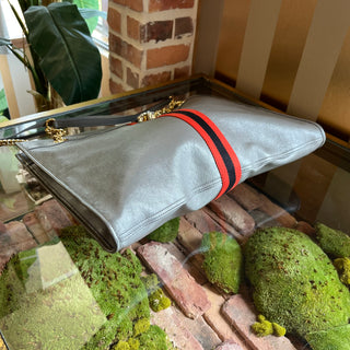 GUCCI Large Rajah Gray Leather Tote Bag