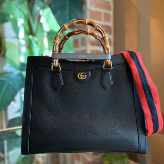 GUCCI Diana Medium Black Calfskin Leather Tote Bag