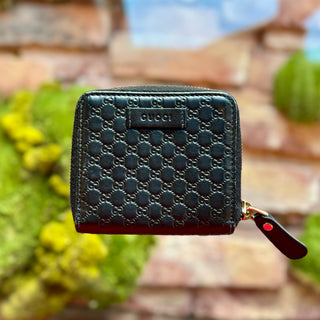 GUCCI Black Microguccissima Leather Small Zip Wallet