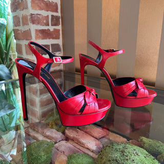SAINT LAURENT Red Leather Heels w/Bow SZ 39 (US 9)