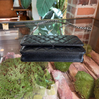 CHANEL Wallet On Chain Black Quilted Caviar Leather Crossbody Bag