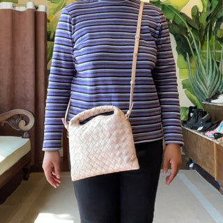 BOTTEGA VENETA Mini Hop Lotus Intrecciato Woven Nappa Leather Hobo Bag