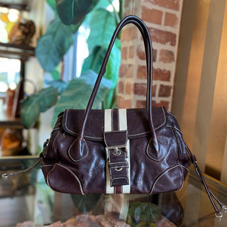 PRADA Buckle Striped Brown Shoulder Bag