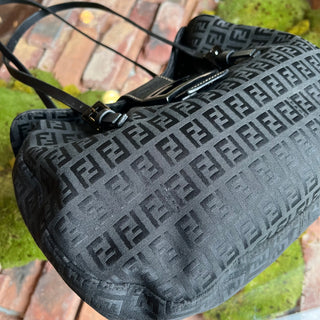 FENDI Baguette Black Zucchino Canvas Shoulder Bag