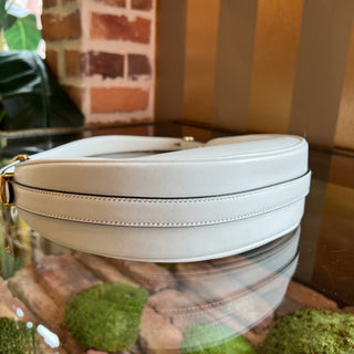 PRADA Arqué Small White Leather Half Moon Hobo Bag