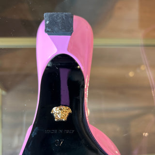 VERSACE Medusa Chain Sandals Pink Patent Leather SZ 37