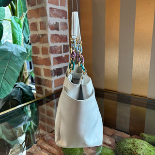 FERRAGAMO White Leather Chain Tote