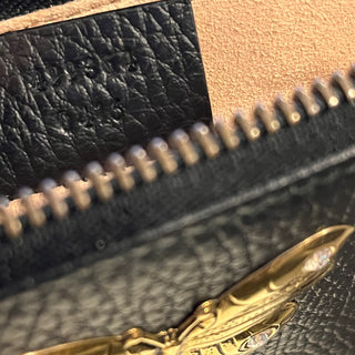 GUCCI Linea Farfella Black Pebbled Calfskin Butterfly Zip Clutch