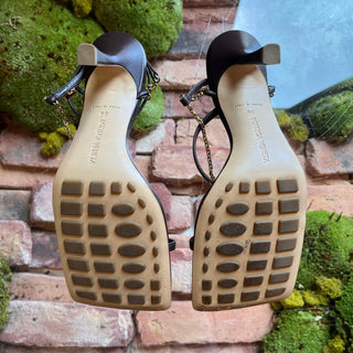 BOTTEGA VENETA Brown Leather Chain Kitten Heels SZ 38 (US 8)