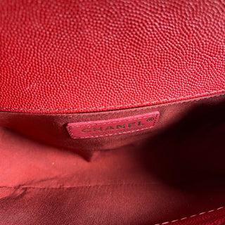 CHANEL Small Boy Bag Red Chevron Caviar Leather Braided Shoulder Bag