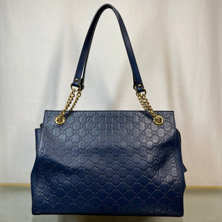 GUCCI Guccissima Large Chain Blue Shoulder Bag