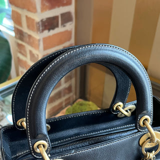DIOR Lady Dior Black Grained Calfskin Leather Tote