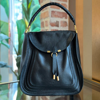 CHLOE Marcie Black Grained Leather Hobo Tall