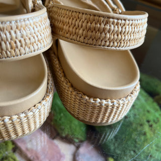 TORY BURCH Kira Sport Sandal Beige Raffia Strappy Slides SZ9.5