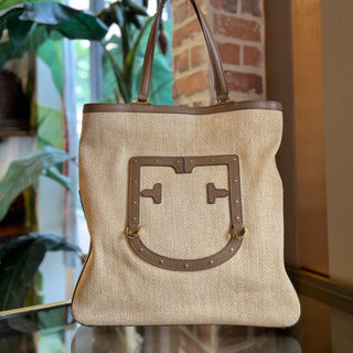FURLA Beige Brown Rattan Tote