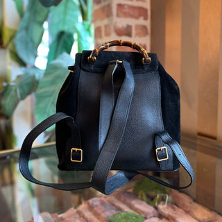 GUCCI Vintage Bamboo Black Suede Backpack