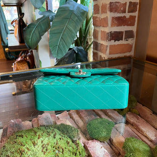 CHANEL Small Classic Double Flap Green Lambskin Quilted Shoulder Bag